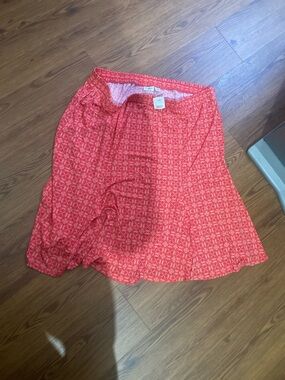 Cato Coral-Red Printed Circle Skirt